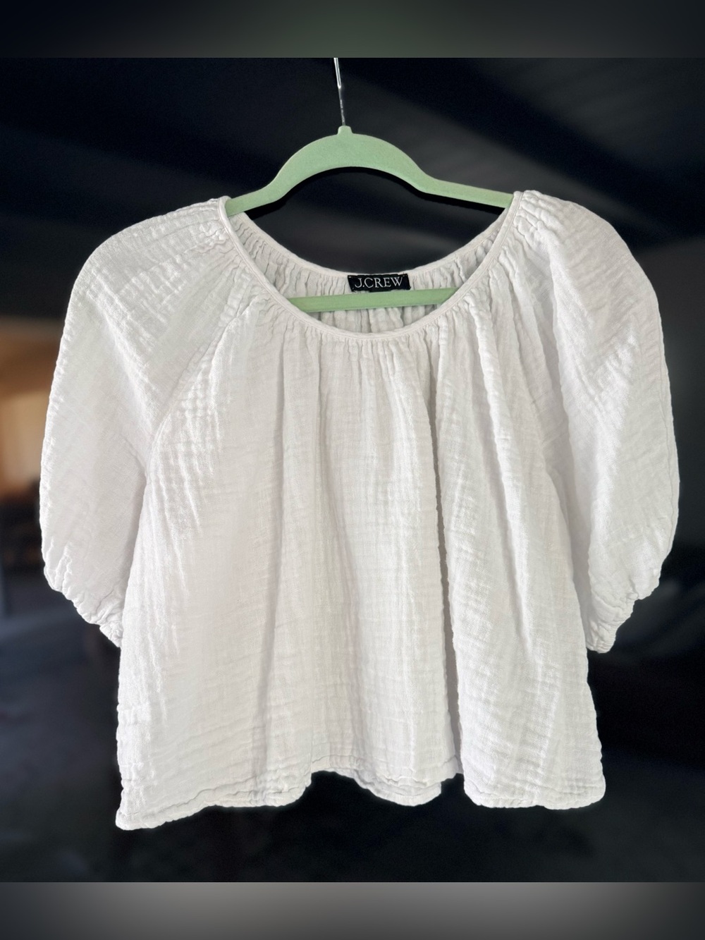 J. Crew Swingy Puff Sleeve Cotten-Linen Blend Top